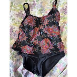 Vibrant Paisley Island Pearls Size 14 One Piece Swimsuit Boho Vibrant Neon Color